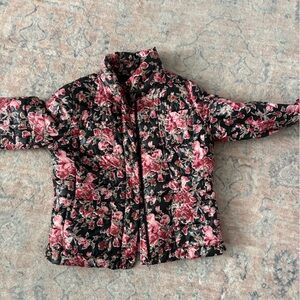 Lands' End Black Jacket Lined with Pink Floral Trim